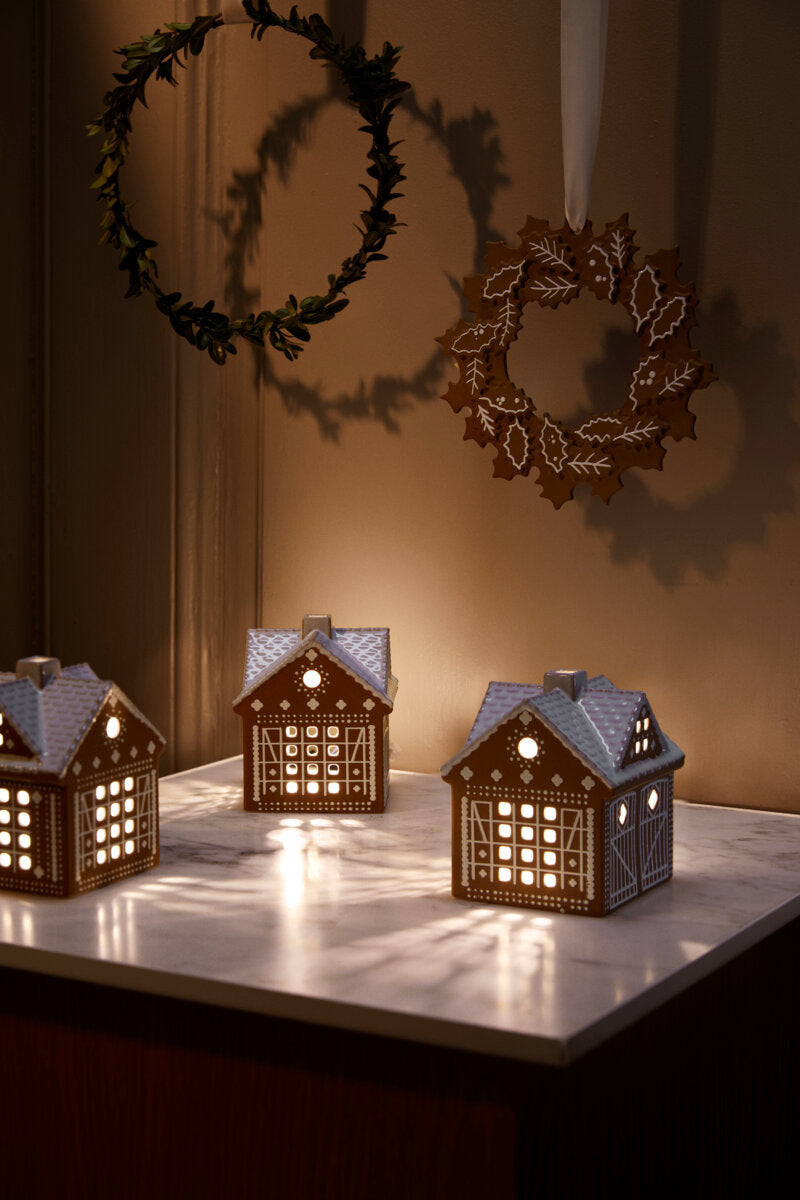 Gingerbread Lyshus Julestald, brun - H11.5 cm.